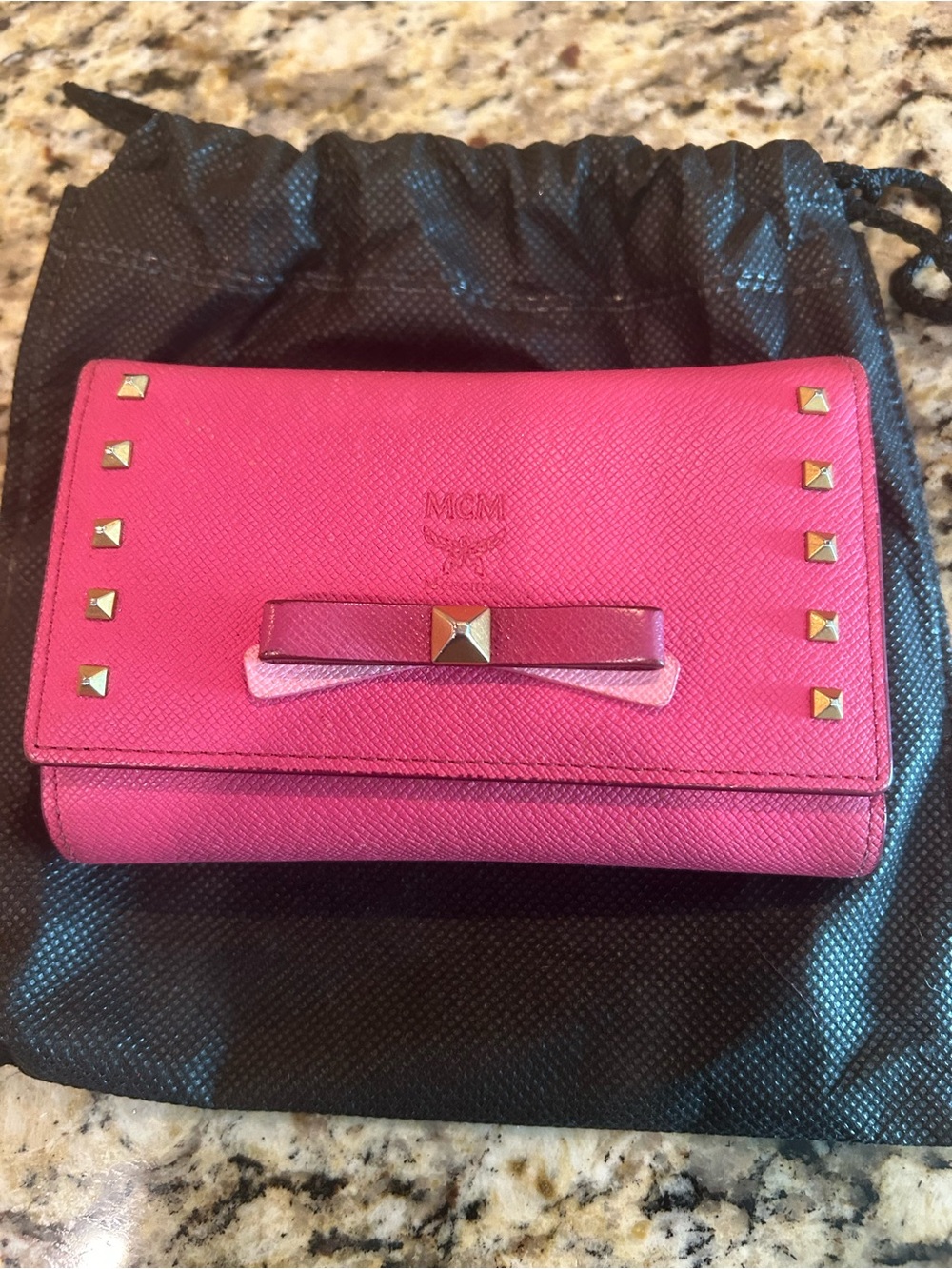 MCM Hot Pink Leather Bow Studded Wallet